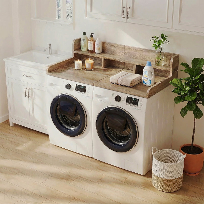 Washer Dryer Wood Countertop with Storage Shelf (Sandy Brown Color)