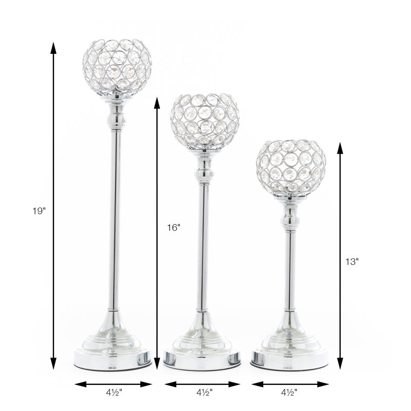 Ensemble de chandelles en cristal et en métal 3 pièces, Argent