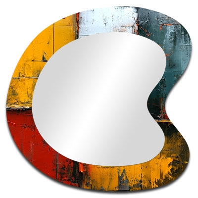 Cubist Tranquility Yellow Red Blue - Abstract Painting Unique Shape Decorative Mirror, Modern Asymmetrical Wall Mirror, Printed Metal Art