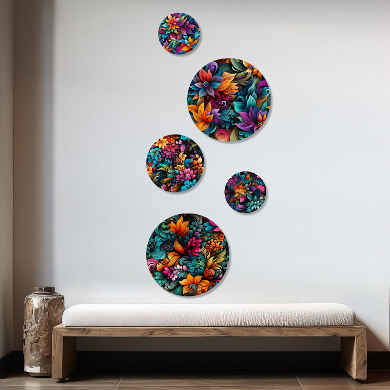 Muret - Ensemble d'art mural rond floral glamour de 5