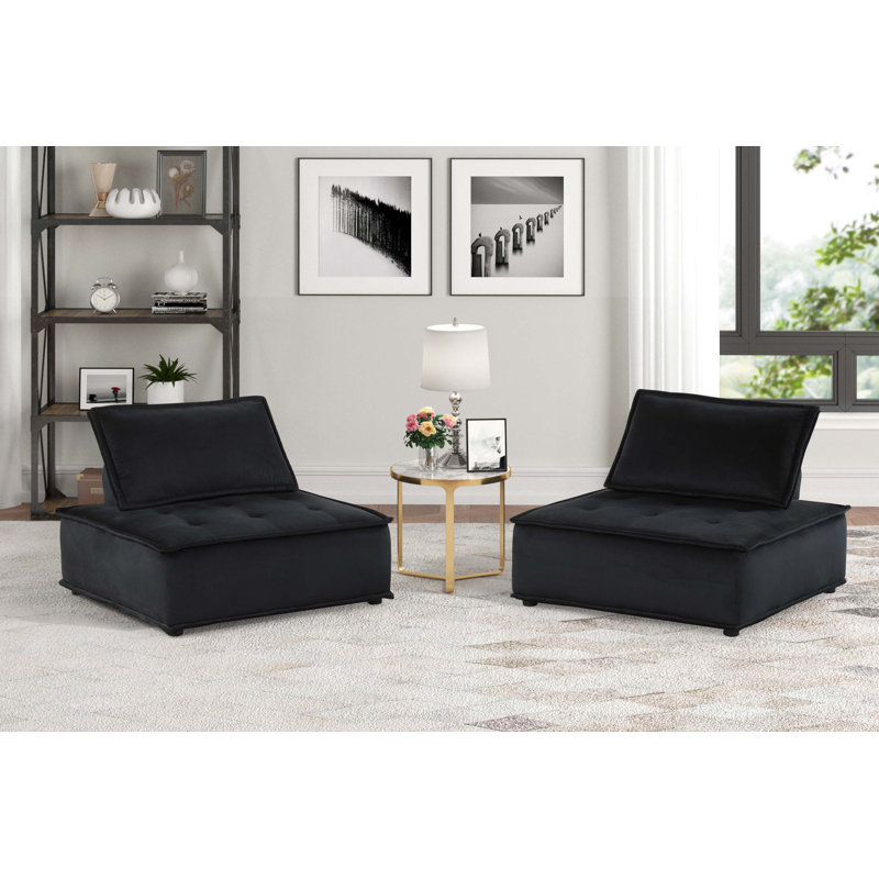 Ensemble de 2 chaises longues sans accoudoirs en velours Anna