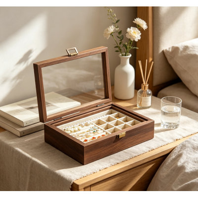 Premium Walnut Jewelry Box – Dual-Layer Display, Velvet Lining