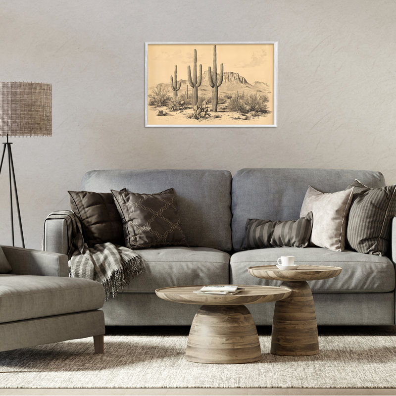 Cactus, paysage rétro, estampe numérique, design par Petal Prints Design, H 12 po x l 18 po