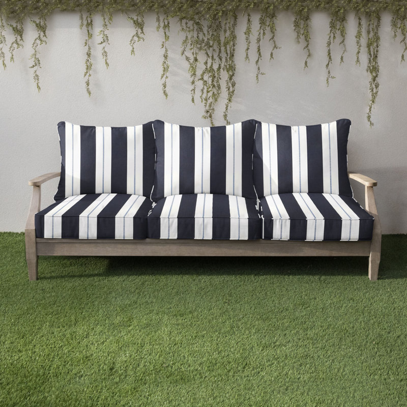 Deana Indoor/Outdoor Sunbrella Seat/Back Cushion, 23" W x 23.5" H, Navy Stripe Sunbrella®
