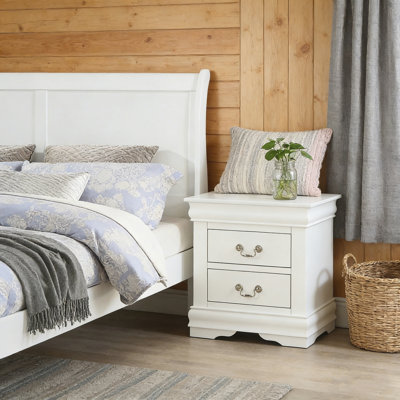 1pc White Finish Two Drawers Louis Philip Nightstand Solid Wood Contemporary & Simple Style