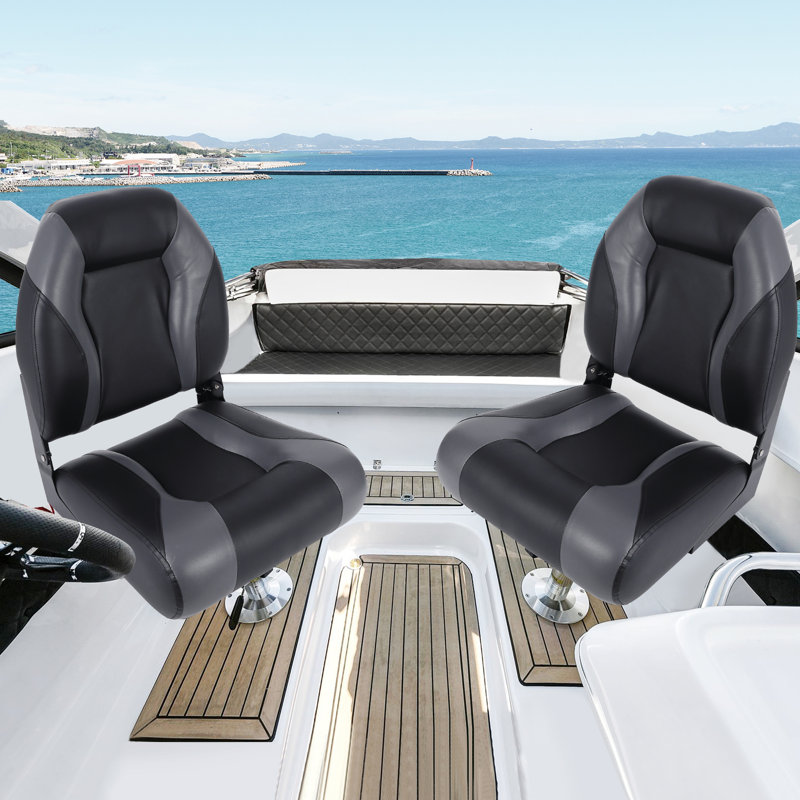 Paquet de 2, une paire de sièges de bateau pliants épaissis avec surpiqûres noires et grises, siège de bateau de pêche à haut dossier avec rembourrage en éponge épaisse et charnière pour bateau de plaisance