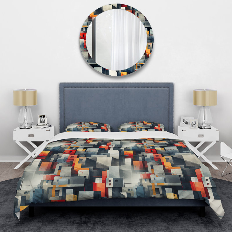 Ensemble de housse de couette rayé Grey Cubic Striped Wall Pattern, Housse de couette pour très grand lit et 2 très