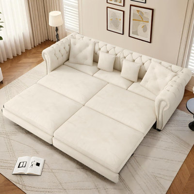 89" King Size Pull Out Sofa Bed 3-in-1 Convertible Velvet Chesterfield Sleeper Couch