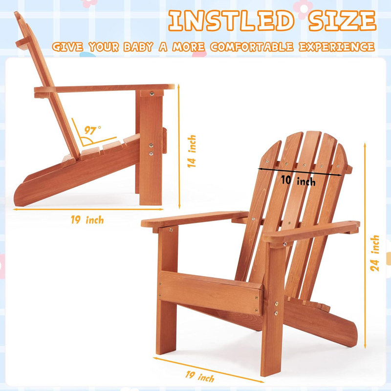 Kids Outdoor Wooden Adirondack Chair For Patio Garden Backyard Porch Pool