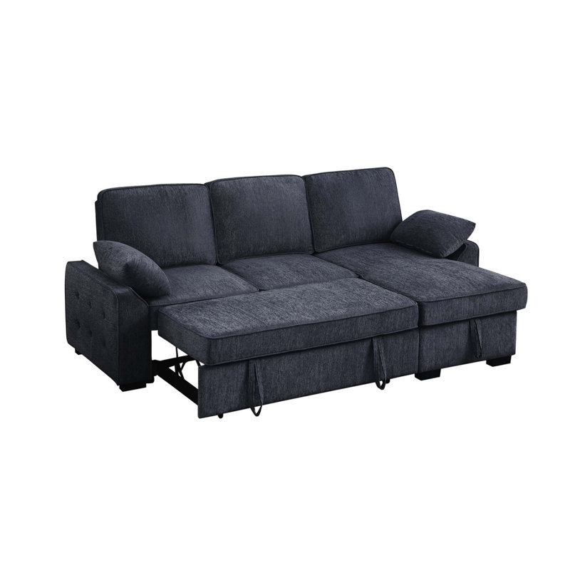 Canapé-lit modulaire réversible en tissu chenille de 91 po de largeur avec méridienne de rangement, table rabattable, porte-gobelets et ports de chargement