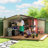 Outsunny 11' x 13' Outdoor Storage Shed, Garden Tool Metal Shed with Foundation Kit, Double Lockable Door, Air Vents and Sloping Roof, for Backyard, Patio, Lawn, Brown-98202124-98202130