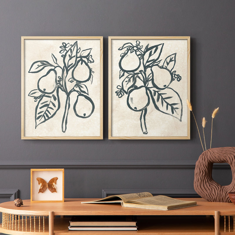 Encre poire branche I - impression encadrée de qualité supérieure - prête à être accrochée - aucun clou requis - aucun clou requis