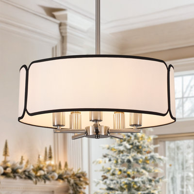 Chandelier à 5 lumières de style moderne avec abat-jour tambour en lin 19,69 po pour îlot de cuisine
