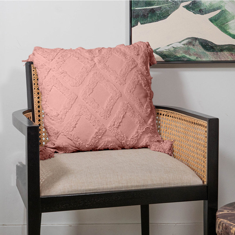 Cotton Throw Pillow, Red/Tassels