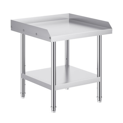 Table de travail robuste en acier inoxydable de 24 po x 24 po x 26 po avec dosseret à 3 côtés et tablettes réglables pour la cuisine commerciale à domicile