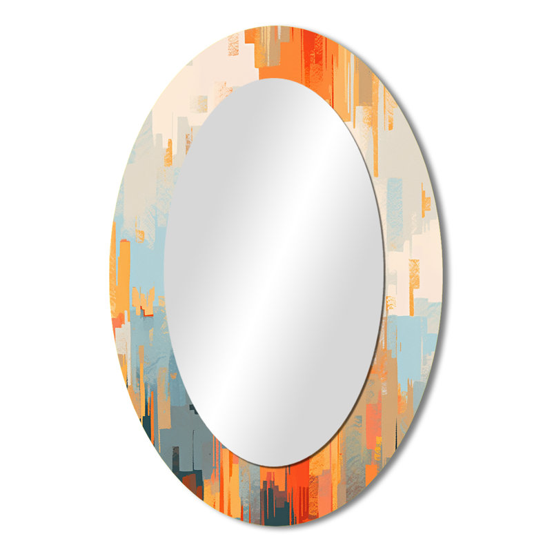 Orange Beige Shattered Realities - Orange Modern Oval Wall Mirror, 36" x 24"
