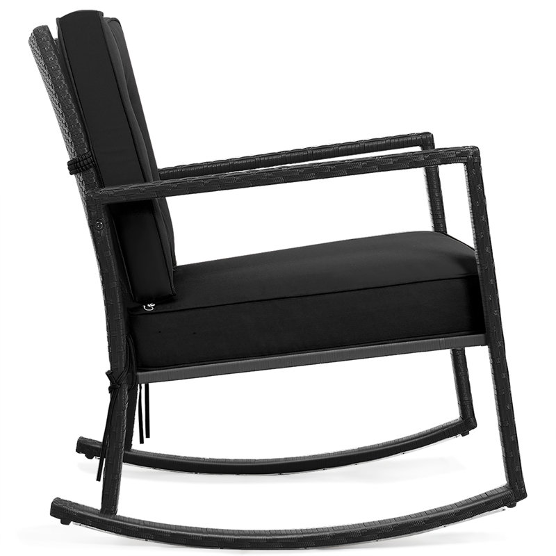 Black Wicker Outdoor Rocking Chairs with Cushions, Set of 2
