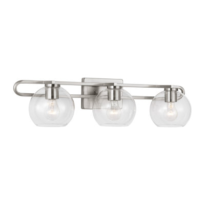 Éclairage pour salle de bain 3 lumières à intensité variable en métal et en verre Eveline H 7,63 "x l 30"