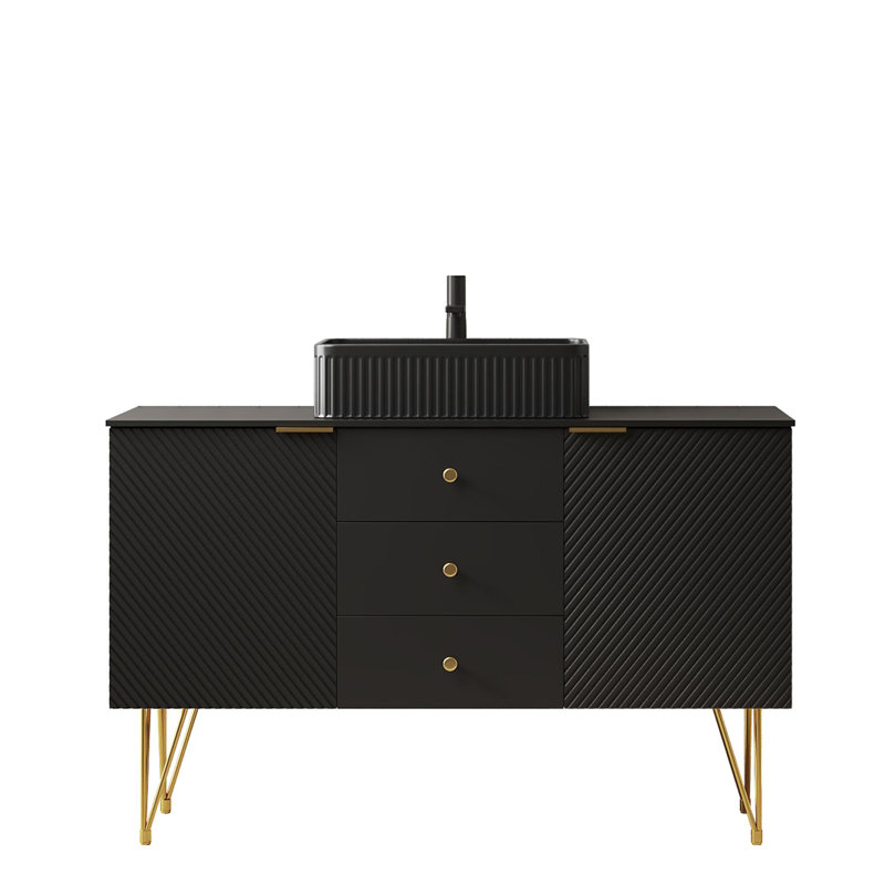 48" Bathroom Vanity with Black Rectangular Cermaic Basin