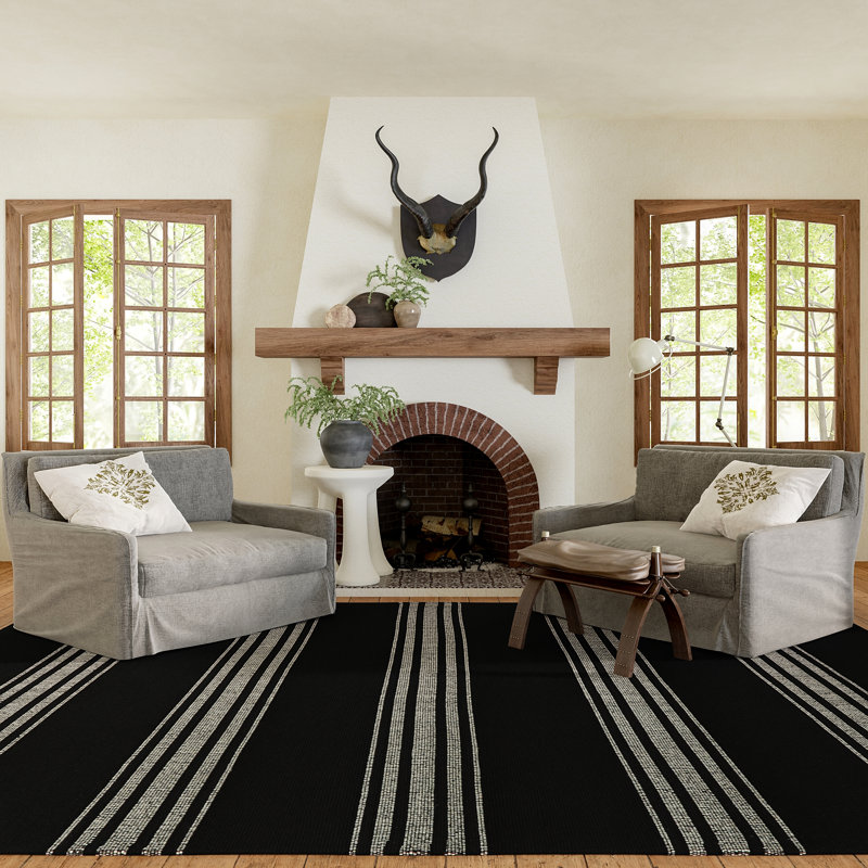 Aloizas Striped Cotton Area Rug, Rectangle 9'6" x 13'6"