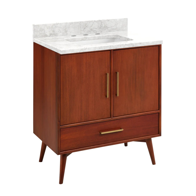 30" Novak Single Bathroom Vanity Set with Rectangular Undermount Sink, 8" Widespread, Carrara Marble, White - 31" W