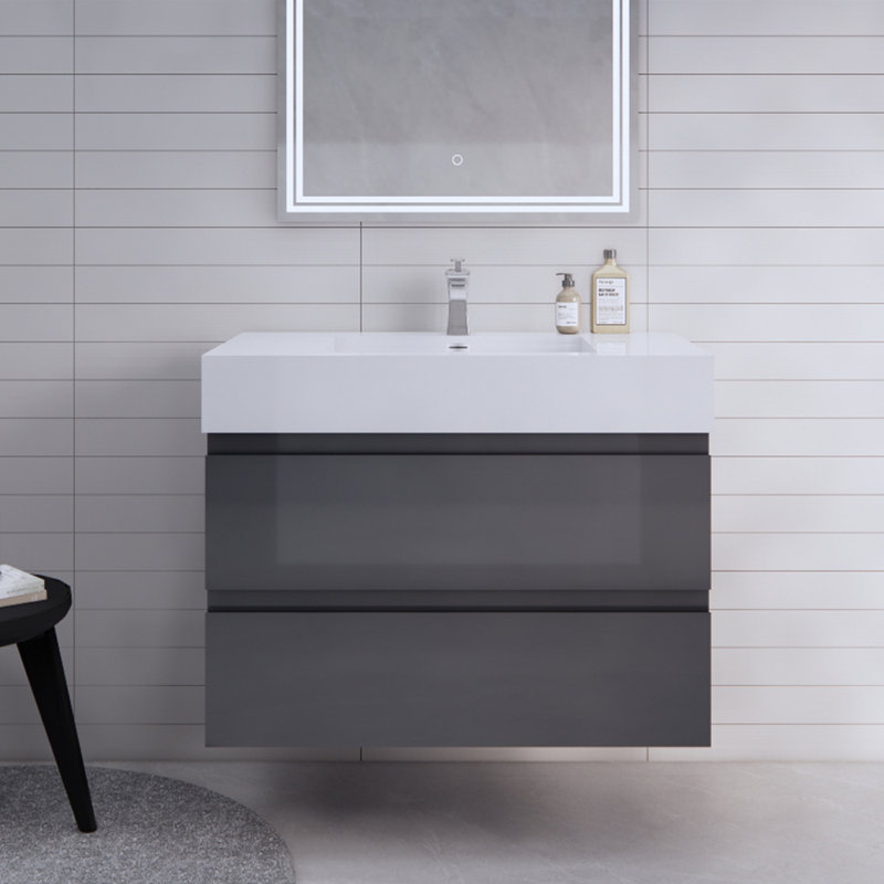 Babajide 29.5'' Single Bathroom Vanity with Acrylic Top, High Gloss Gray