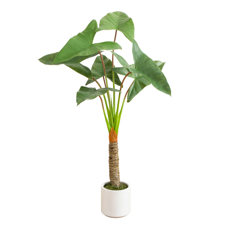 Philodendron artificiel à tête de flèche artificielle en pot décoratif blanc, H 54 po x l 20 po x P 20 po