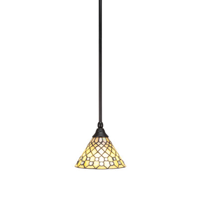 Stem Hung Mini Pendant Shown In Matte Black Finish With 7" Starlight Art Glass