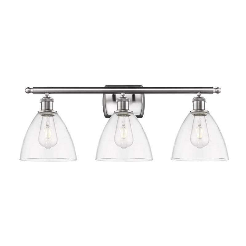 Éclairage pour meuble-lavabo 3 lumières Shauna, Incandescente, Transparent, Nickel satiné brossé