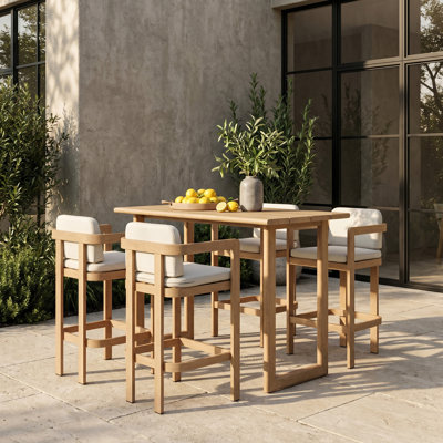 Outdoor Patio Powder-Coated Aluminum Bar Table,Wood Look Finish: 0% Deforestation, 100% Wood Soul