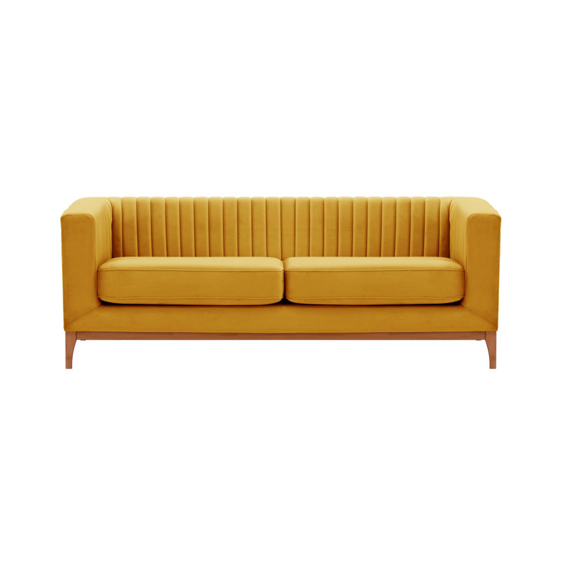 Buker Velvet Square Arms Sofa, Mustard Yellow, Aveo
