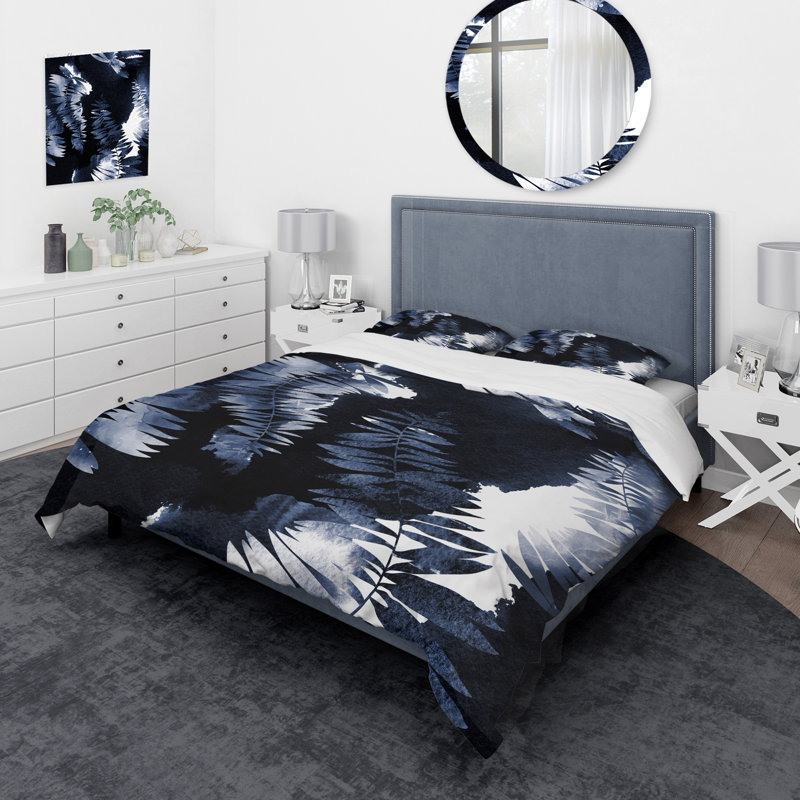 Impression de feuilles monochromes - Ensemble de housse de couette moderne - Microfibre de polyester