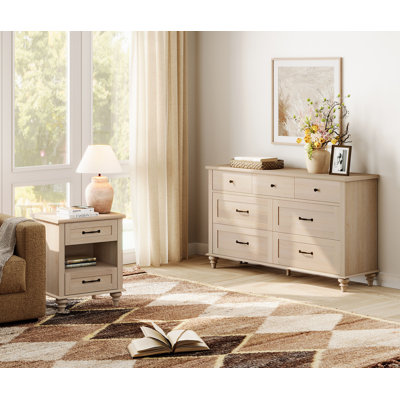 WAMPAT 2 Piece Bedroom Set - Includes 7 Drawer Dresser, Night Stand With Charging Station & Shelf, 2 Piece Dresser And Nightstand Sets, Beige by Charlton Home