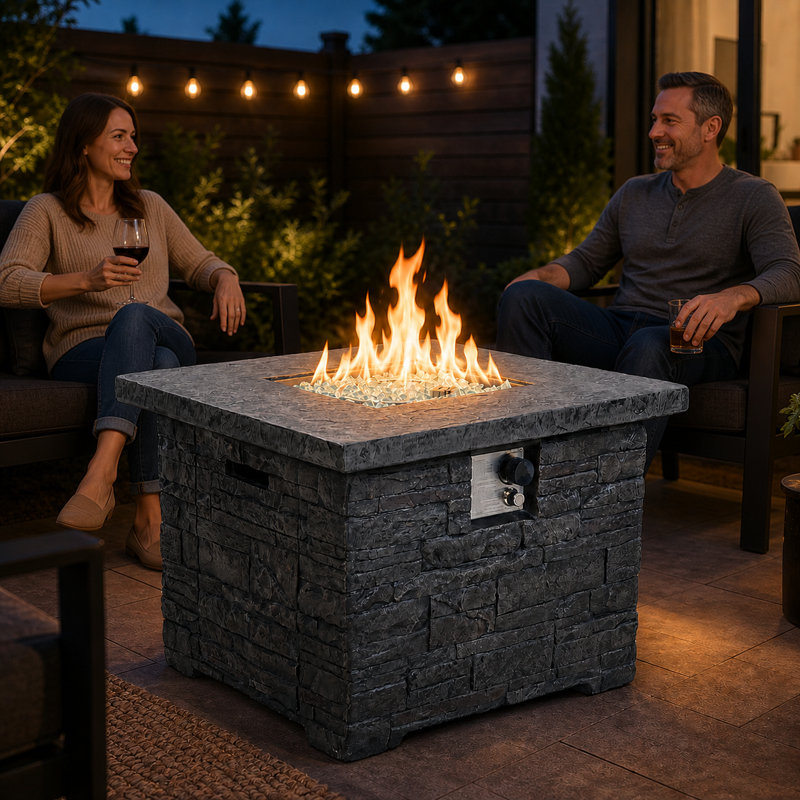 32” Black Square Slate Fireplace