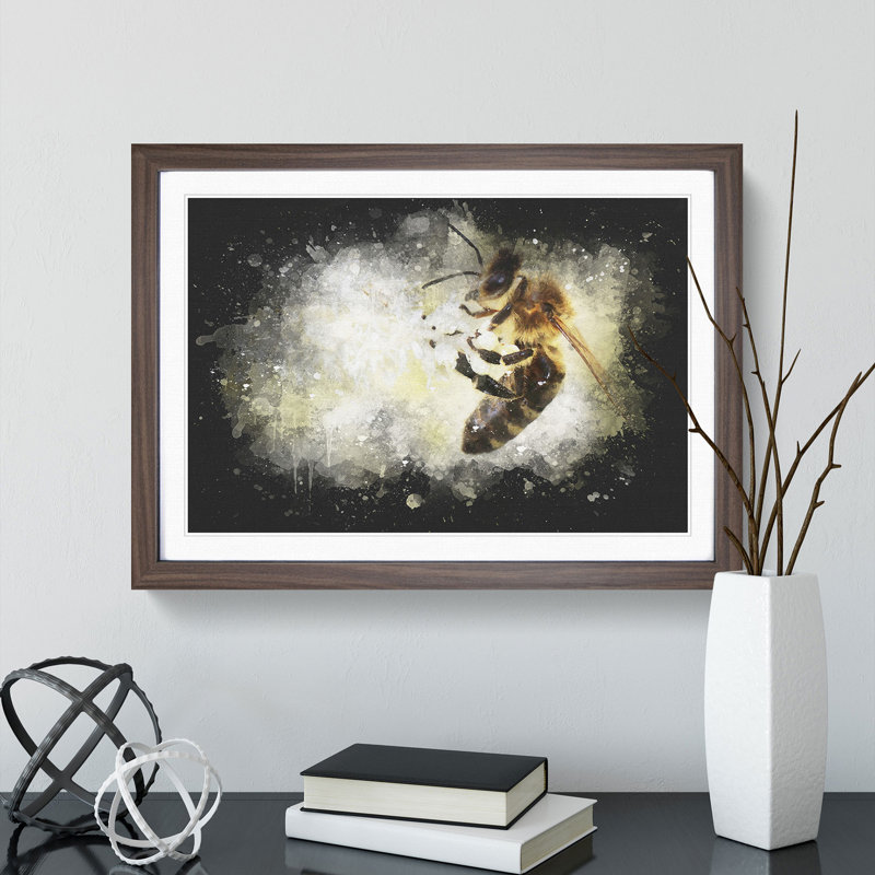 Bee Collecting Pollen Vol.1 - Picture Frame Graphic Art, 27cm H x 36cm W x 2cm D, Walnut