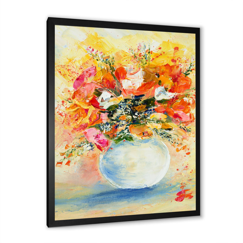 Bouquet de fleurs orange et jaune - décoration murale en toile de ferme, Cadre photo noir, H 20 po x l 12 po x P 1 po