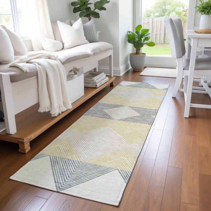 Machine Washable Indoor/Outdoor Chantille ACN2545 Geometric Rug, Runner 2'3" x 7'6", Ivory