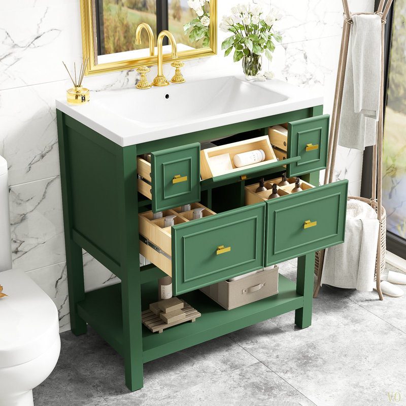 Ensemble de meuble-lavabo simple 30 po avec 5 tiroirs, ensemble de meuble-lavabo autoportant avec cadre en bois massif 30 po