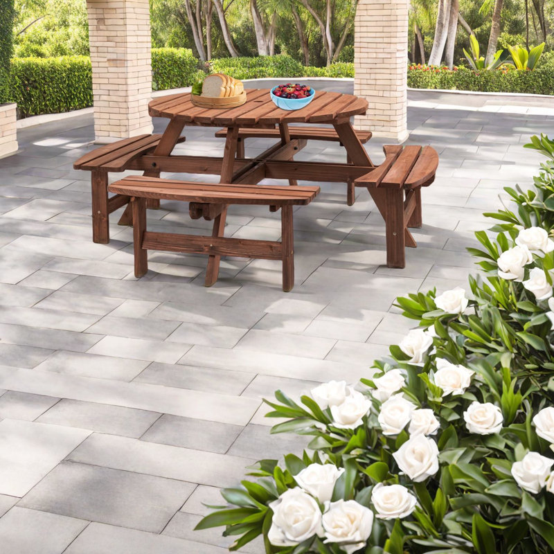 Spacious Wooden Patio Dining Sets For 8, Rustic Garden Picnic Table