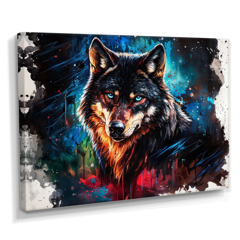 Forêt loup dans l'aquarelle - loup, art mural, Toile tendue, Ne s’applique pas, H 24 po x l 32 po