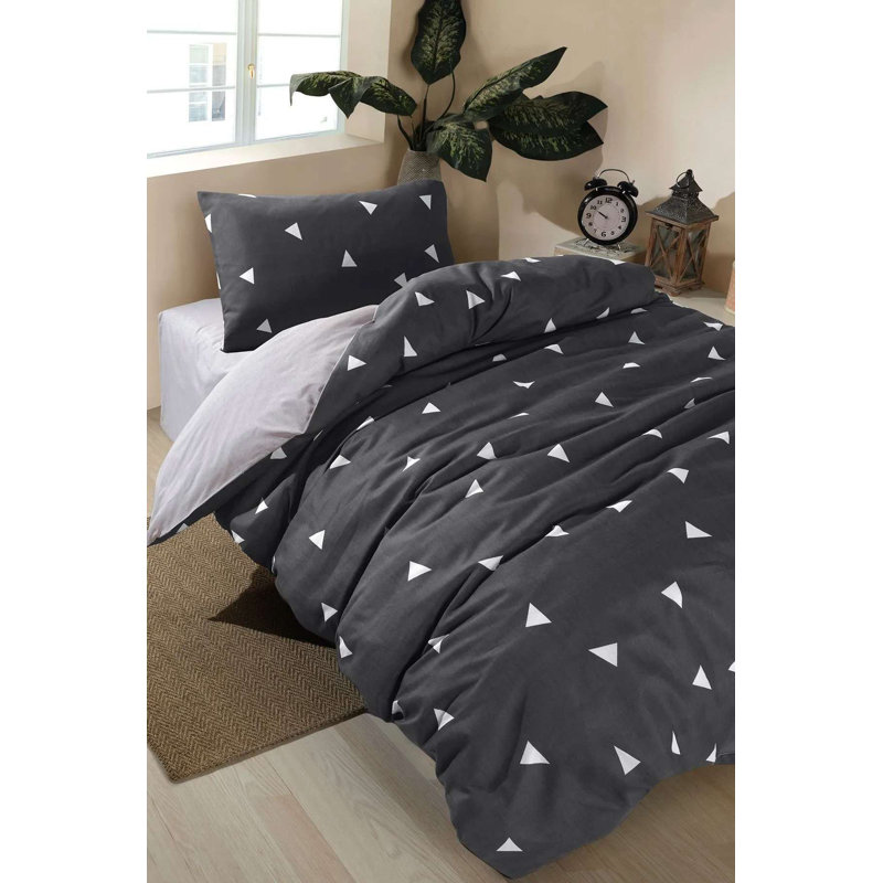 XXL Quilt Cover Set, Grey, 61.0 x 86.6 inches | 65% Cotton / 35% Polyester, Machine Washable at 30°C | 120 Thread Count, Button Closure Duvet Cover & Envelope Pillowcase (1 Piece) | Soft, Durable & Stylish Bedding