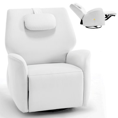 Fauteuil inclinable électrique pivotant et berçant avec coussin de soutien lombaire et cervical, degré de pivotement maximal de 270 °, mécanisme de mouvement robuste avec ports USB et Type-C