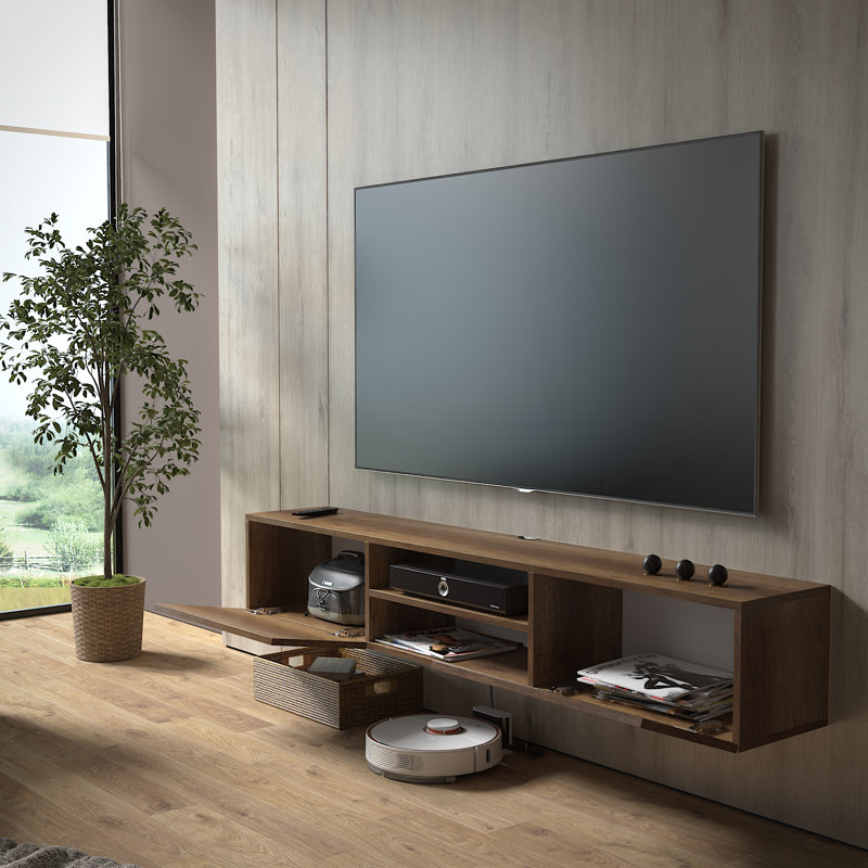 Desmone Modern Floating TV Stand Wall Mount Media Console Up To 78" TVs, 11.8'' H x 70.8'' W x 11.8'' D, Baroque Brown