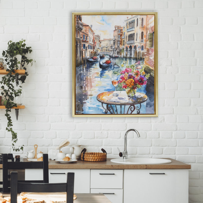 Cadre flottant Quiet Canal City View, design par LSR Creative Studio, H 31 po x l 25 po, Cadre flottant métallique doré