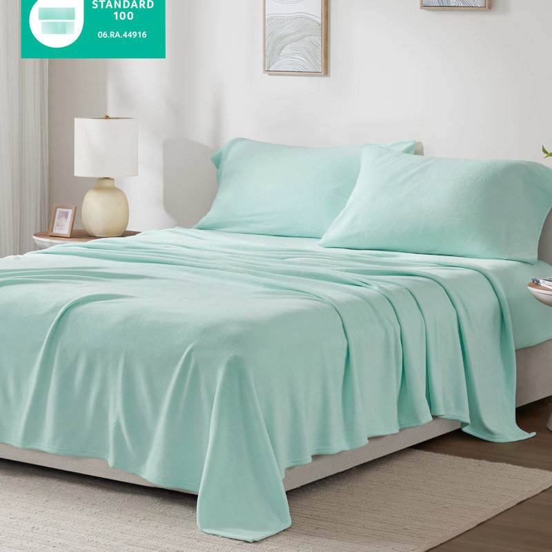 Drap-housse 100% molleton 4 pièces, ultra doux, confortable, boulochage, lavable à la machine, avec draps-housses plats et 2 taies d'oreiller pour un sommeil confortable