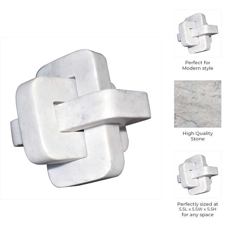 5" Marble Geometric Orb - Contemporary Abstract Interlinking Geometric Shape - 5" x 5" x 5", White