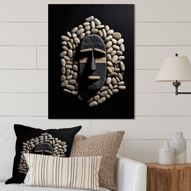 Masque tribal africain noir et blanc II, H 32 po x l 16 po x P 1 po