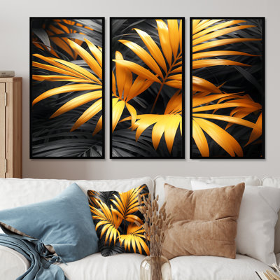 Ensemble d'art mural jaune et gris avec palmiers monochromes - palmiers et palmiers