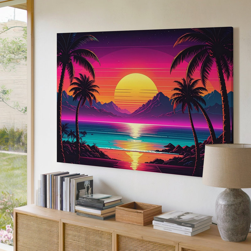 Toile, art mural Neon Sunset Tropics, H 9 po x l 12 po
