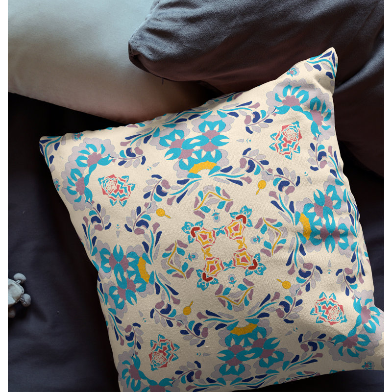 Housse et insert d'oreiller carré, 18 po x 18 po, Blanc cassé / Bleu